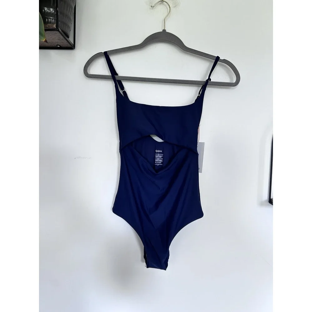 NWT Quince Navy Blue Italian Cut Out One-Piece Swimsuit Size Small